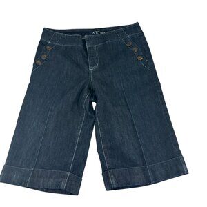 Anne Klein Womens Denim Shorts Size 4 Sailor Button Front Cuffed Dark Wash